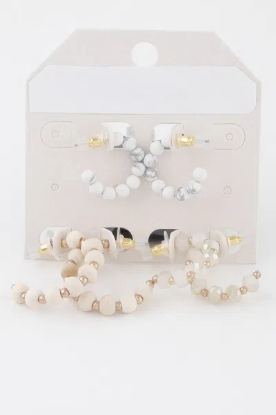 Fashnzfab Crystal Bead Hoop Earrings Set In Brown