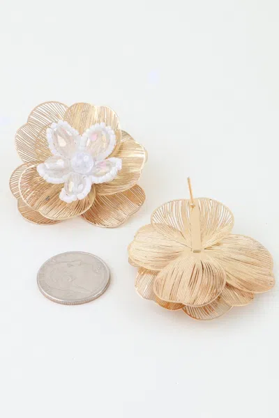 Fashnzfab Crystal Beaded Blossom Earrings In Gold
