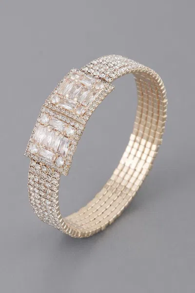 Fashnzfab Crystal Block Bracelet In Gold