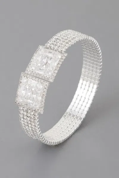 Fashnzfab Crystal Block Bracelet In Silver