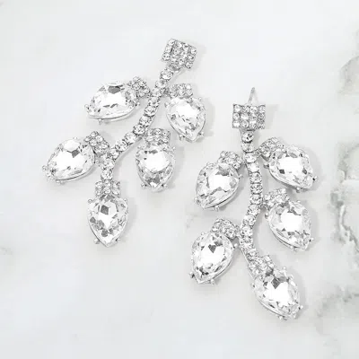 Fashnzfab Crystal Branch Drop Evening Statement Earrings In Silver