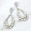 Fashnzfab Crystal Bubble Cluster Teardrop Evening Earrings - Ab, Silver In White