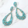 Fashnzfab Crystal Bubble Cluster Teardrop Evening Earrings - Aqua In Blue