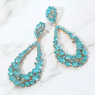 Fashnzfab Crystal Bubble Cluster Teardrop Evening Earrings - Aqua In Blue