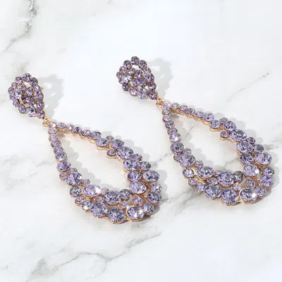 Fashnzfab Crystal Bubble Cluster Teardrop Evening Earrings - Lavender In Blue