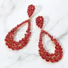 Fashnzfab Crystal Bubble Cluster Teardrop Evening Earrings - Red In Red