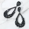 Fashnzfab Crystal Bubble Cluster Teardrop Evening Earrings In Black