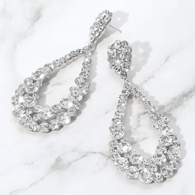 Fashnzfab Crystal Bubble Cluster Teardrop Evening Earrings In Metallic