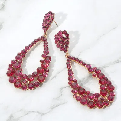 Fashnzfab Crystal Bubble Cluster Teardrop Evening Earrings In Pink