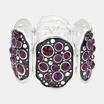 Fashnzfab Crystal Bubble Disc Stretch Bracelet In Purple