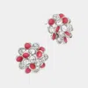 Fashnzfab Crystal Bubble Flower Stud Earrings - Fuchsia In Pink