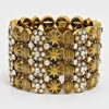 Fashnzfab Crystal Bubble Metal Bangle Stretch Bracelet Gold Burnished, Clear In Multi