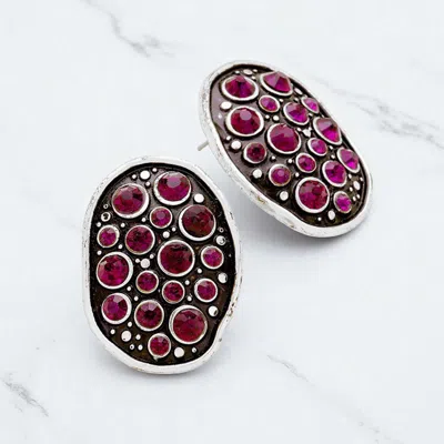 Fashnzfab Crystal Bubble Plate Earrings - Amethyst In Green