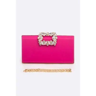 Fashnzfab Crystal Buckle Metallic Box Clutch