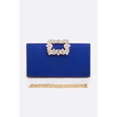 Fashnzfab Crystal Buckle Metallic Box Clutch