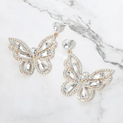 Fashnzfab Crystal Butterfly Drop Dangle Statement Earrings In Silver