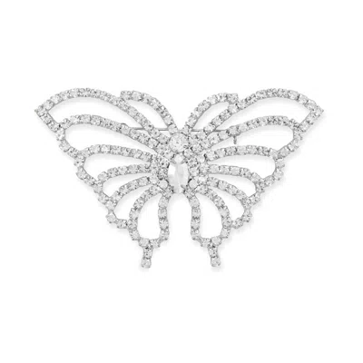 Fashnzfab Crystal Butterfly Outline Fashion Pin In Silver