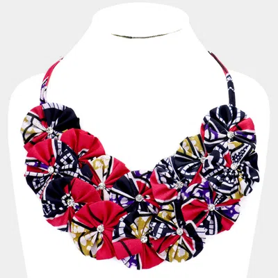 Fashnzfab Crystal Centered Fabric Round Cluster Collar Necklace In Multi