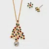 Fashnzfab Crystal Christmas Tree Pendant Necklace With Snow Flake Earrings In Gold