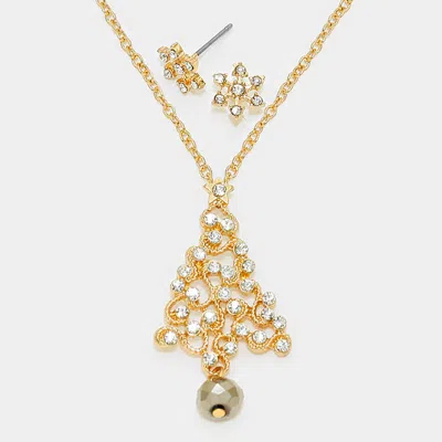 Fashnzfab Crystal Christmas Tree Pendant Necklace With Snow Flake Earrings In Silver