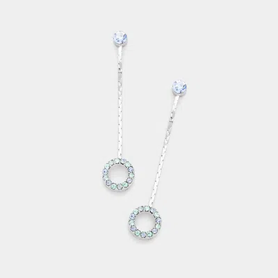 Fashnzfab Crystal Circle Dangle Drop Earrings - Aqua In Silver