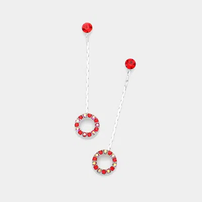 Fashnzfab Crystal Circle Dangle Drop Earrings In Red