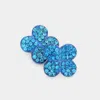 Fashnzfab Crystal Clover Stud Earrings In Blue