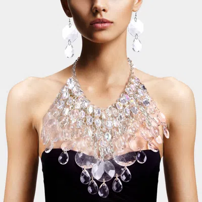 Fashnzfab Crystal Cluster Chain Collar Statement Necklace In Metallic