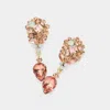 Fashnzfab Crystal Cluster Drop Evening Earrings - Gold, Peach In Gold