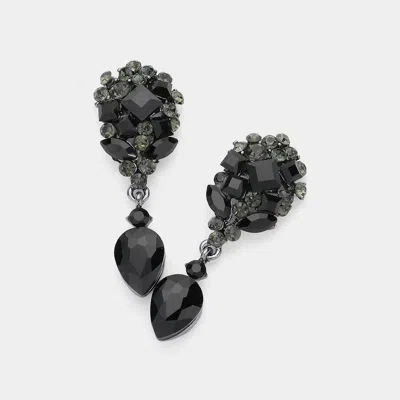 Fashnzfab Crystal Cluster Drop Evening Earrings In Black