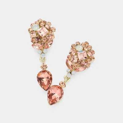Fashnzfab Crystal Cluster Drop Evening Earrings - Gold, Peach In Pink
