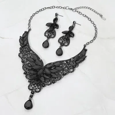 Fashnzfab Crystal Cluster Embellished Evening Necklace In Black