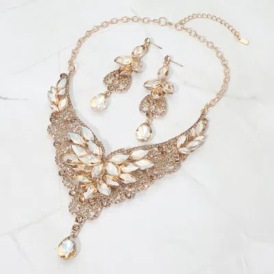 Fashnzfab Crystal Cluster Embellished Evening Necklace In Gold