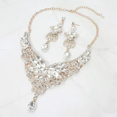Fashnzfab Crystal Cluster Embellished Evening Necklace In Silver