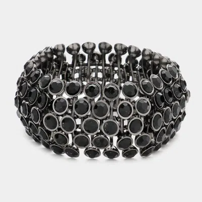 Fashnzfab Crystal Cluster Stretch Bangle Bracelet Black, Hematite In Multi