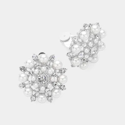 Fashnzfab Crystal Clustered Pearl Clip On Earrings In Multi