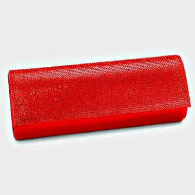 Fashnzfab Crystal Cover Shimmery Evening Clutch Bag With Metal Chain Strap In Red