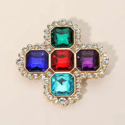 Fashnzfab Crystal Cross Pin Brooch In Gold
