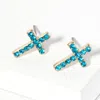 Fashnzfab Crystal Cross Stud Earrings - Blue Zircon In Multi