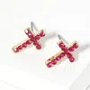 Fashnzfab Crystal Cross Stud Earrings - Fuchsia In Red