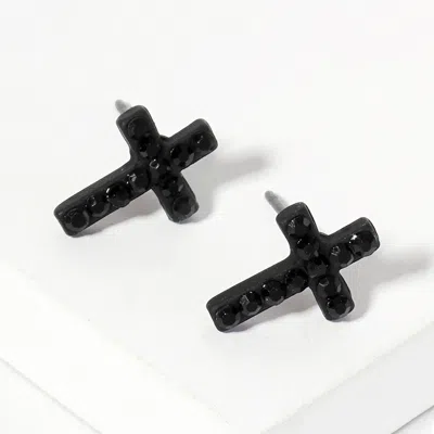 Fashnzfab Crystal Cross Stud Earrings - Jet Black