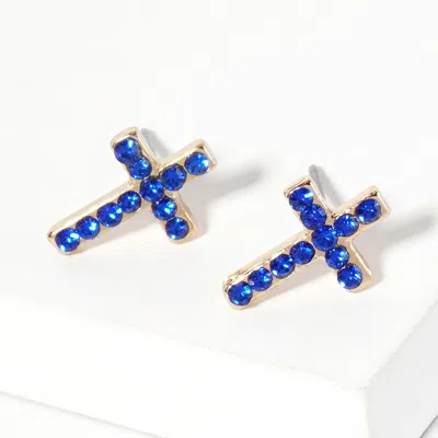 Fashnzfab Crystal Cross Stud Earrings In Blue