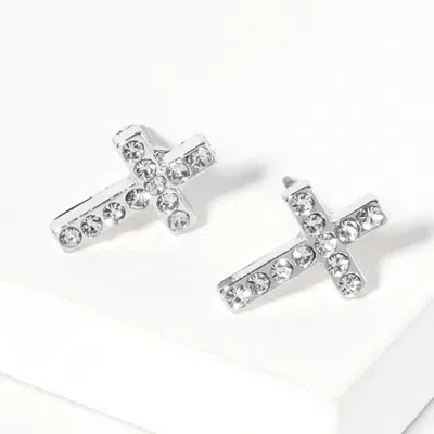Fashnzfab Crystal Cross Stud Earrings In Multi