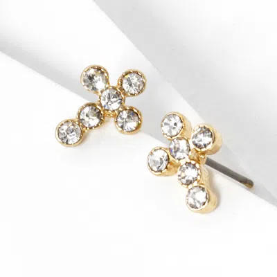 Fashnzfab Crystal Cross Stud Earrings In Gold