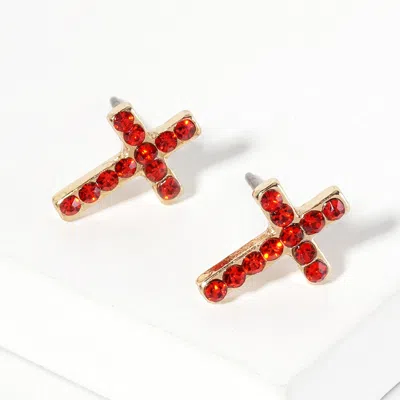 Fashnzfab Crystal Cross Stud Earrings In Multi