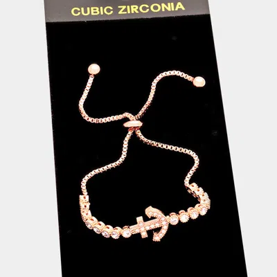 Fashnzfab Crystal Cubic Zirconia Cz Anchor Cinch Bracelet Clear, Rose Gold In Multi