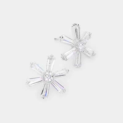 Fashnzfab Crystal Cubic Zirconia Cz Flower Stud Earrings In Silver