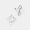 Fashnzfab Crystal Cubic Zirconia Cz Pearl Art Deco Earrings In Silver