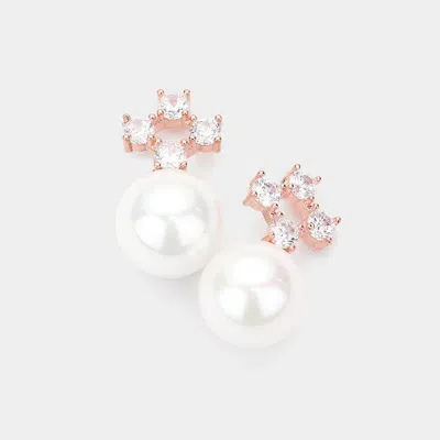 Fashnzfab Crystal Cubic Zirconia Pearl Earrings In Multi