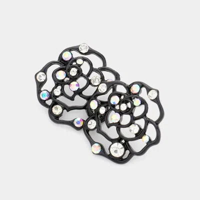 Fashnzfab Crystal Cutout Rose Stud Earrings In Multi